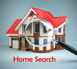 House and loupe magnifying glass. Real estate searching concept. House search and house hunting. 3d